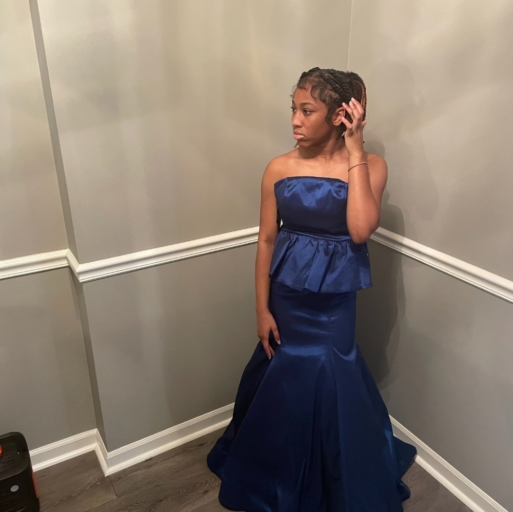 NWT- B. Darlin Elegant Blue Strapless Gown - Picture 2 of 2